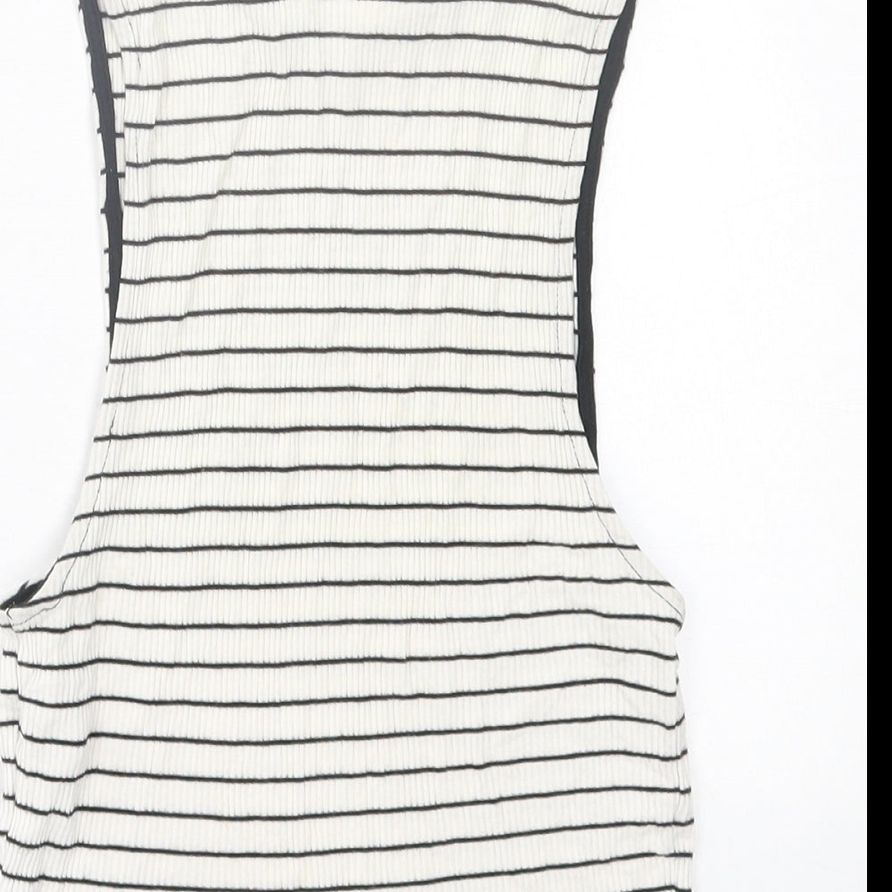 Miss Selfridge Womens White Striped Viscose Cropped Tank Size 8 High Neck