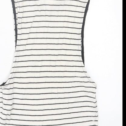 Miss Selfridge Womens White Striped Viscose Cropped Tank Size 8 High Neck