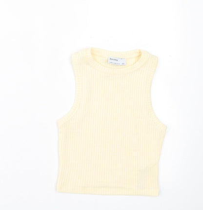 Bershka Womens Yellow  Polyester Cropped Tank Size XS Crew Neck