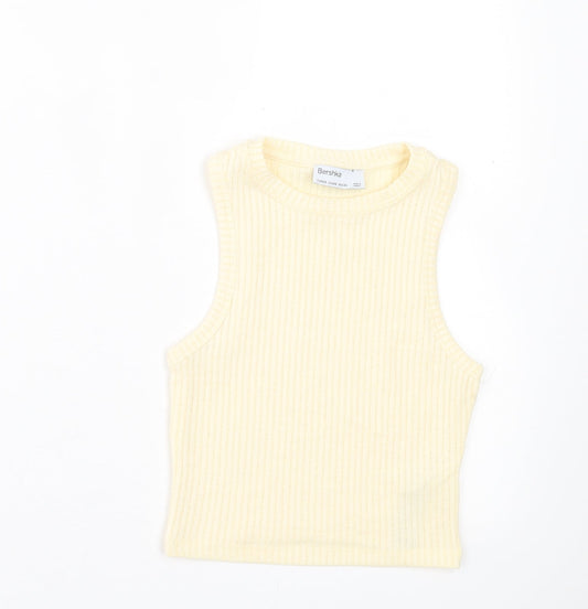 Bershka Womens Yellow  Polyester Cropped Tank Size XS Crew Neck
