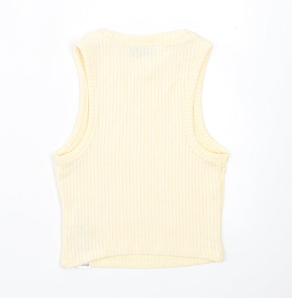 Bershka Womens Yellow  Polyester Cropped Tank Size XS Crew Neck