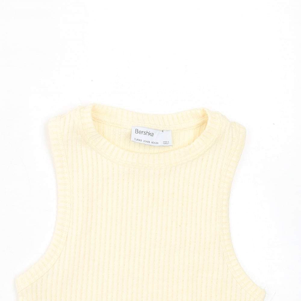 Bershka Womens Yellow  Polyester Cropped Tank Size XS Crew Neck