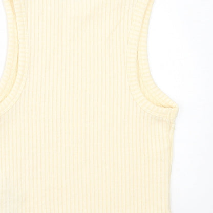 Bershka Womens Yellow  Polyester Cropped Tank Size XS Crew Neck