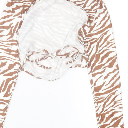 SheIn Womens Brown Animal Print Polyester Cropped T-Shirt Size XS High Neck