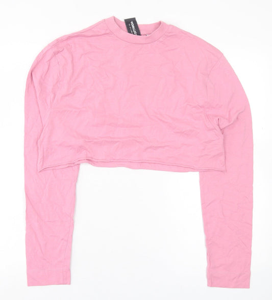 Womens UK Size 6 COLLUSION Pink Cropped T-Shirt