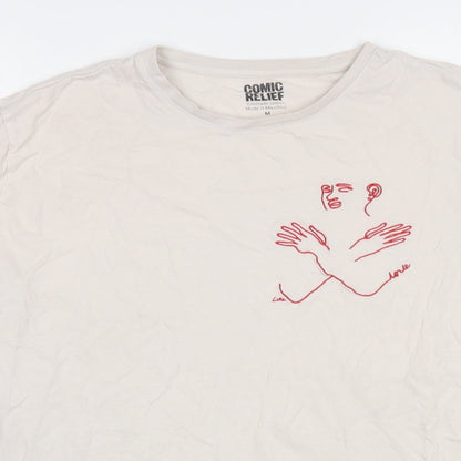 TJX Womens Beige  Cotton Basic T-Shirt Size M Crew Neck - Comic Relief