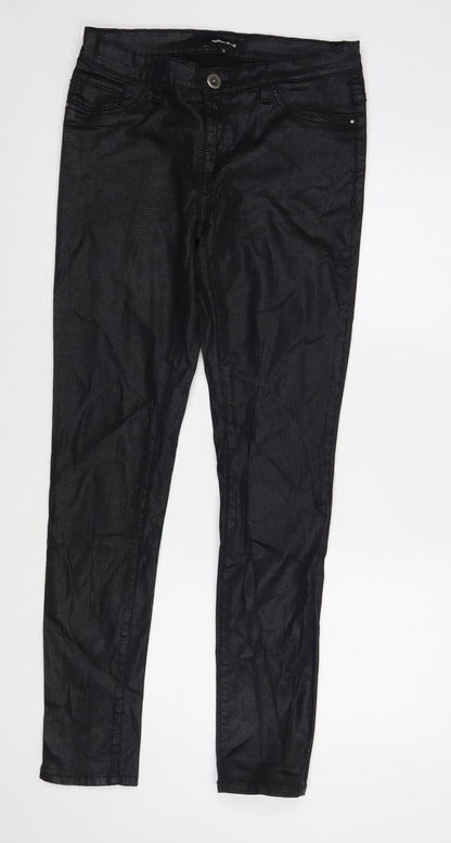 Geisha  Womens Black Animal Print Cotton Skinny Jeans Size S L32 in Regular Button - Coated