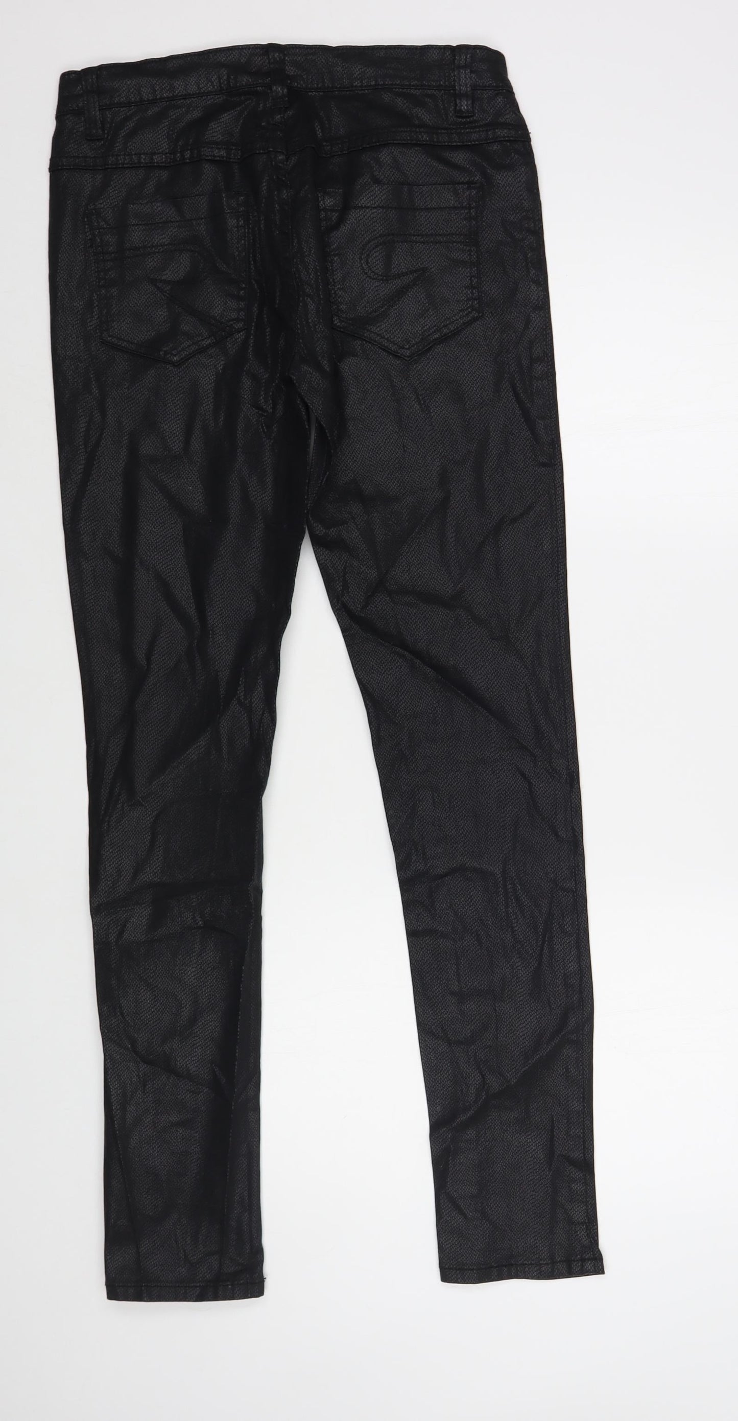 Geisha  Womens Black Animal Print Cotton Skinny Jeans Size S L32 in Regular Button - Coated