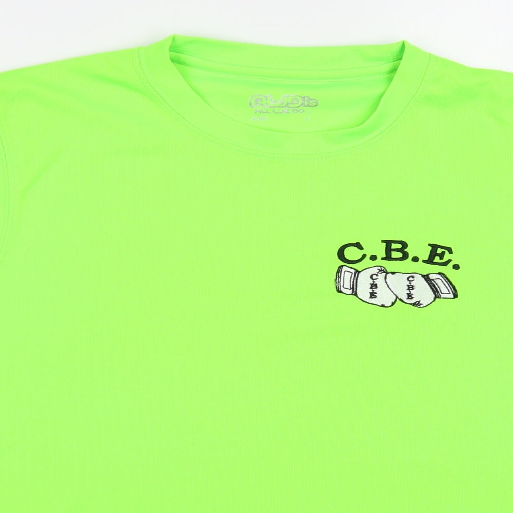 Awdis Mens Green  Polyester  T-Shirt Size S Crew Neck