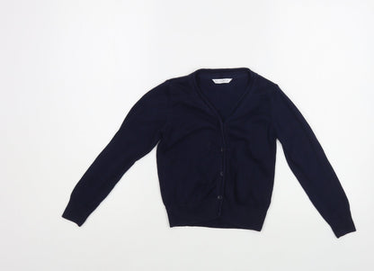 Marks and Spencer Girls Blue V-Neck  Cotton Cardigan Jumper Size 4-5 Years  Button - Schoolwear