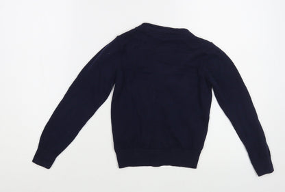 Marks and Spencer Girls Blue V-Neck  Cotton Cardigan Jumper Size 4-5 Years  Button - Schoolwear