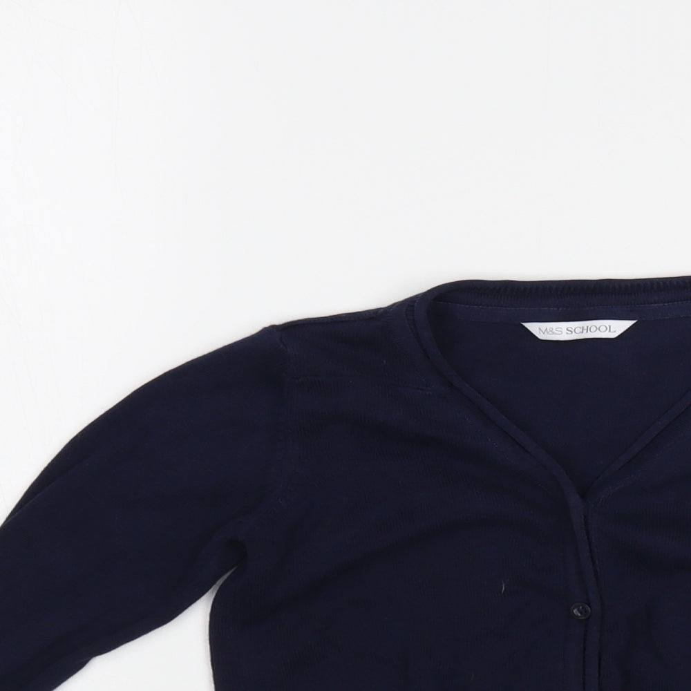 Marks and Spencer Girls Blue V-Neck  Cotton Cardigan Jumper Size 4-5 Years  Button - Schoolwear