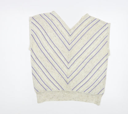 Babuale Womens Beige Striped Acrylic Basic Blouse Size 16 V-Neck