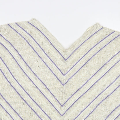 Babuale Womens Beige Striped Acrylic Basic Blouse Size 16 V-Neck