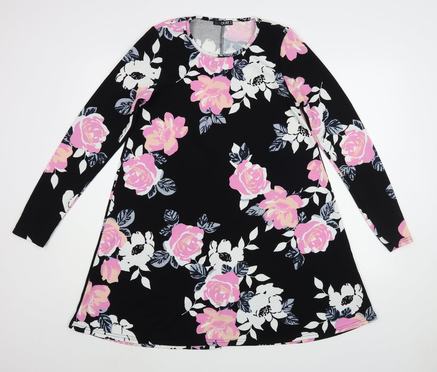 Quiz Womens Black Floral Polyester A-Line  Size 12  Round Neck Pullover