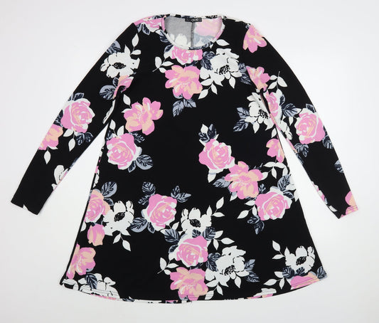 Quiz Womens Black Floral Polyester A-Line  Size 12  Round Neck Pullover