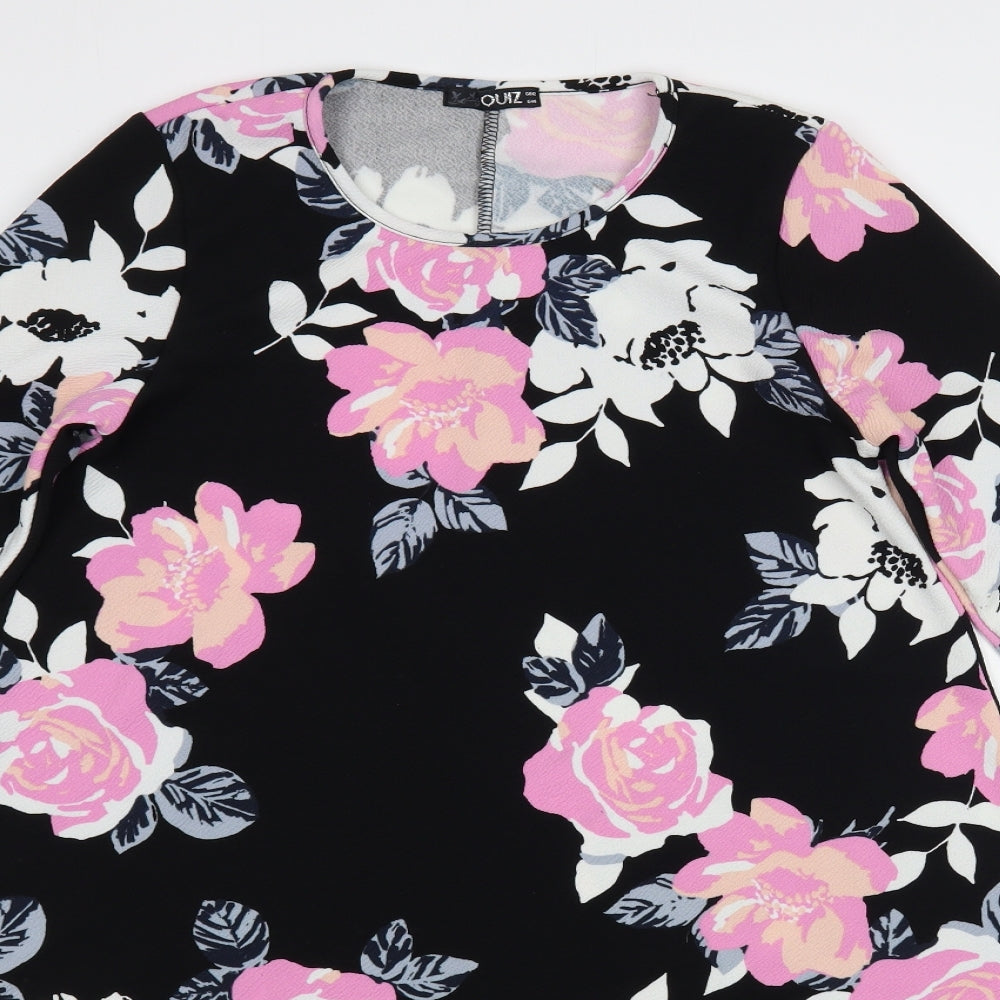 Quiz Womens Black Floral Polyester A-Line  Size 12  Round Neck Pullover