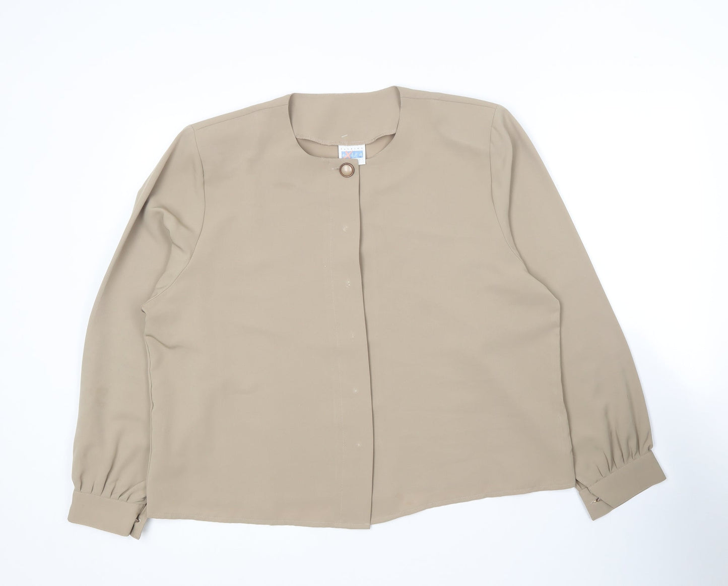 Fashion Extra Collection Womens Beige  Polyester Basic Button-Up Size 18 Round Neck