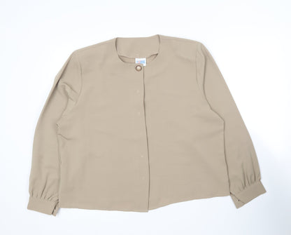 Fashion Extra Collection Womens Beige  Polyester Basic Button-Up Size 18 Round Neck