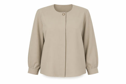 Fashion Extra Collection Womens Beige  Polyester Basic Button-Up Size 18 Round Neck