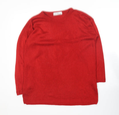 Designs Essesntials Womens Red Round Neck  Acrylic Pullover Jumper Size 10