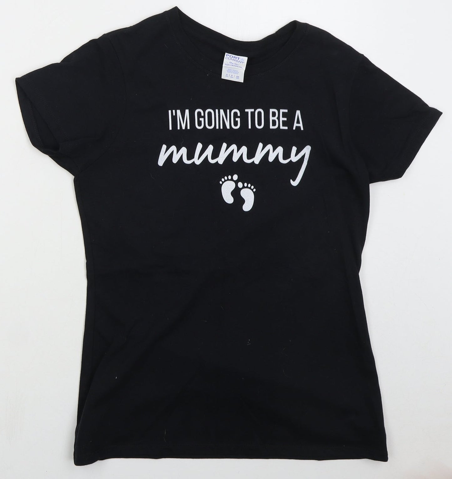 Womens UK Size M Port & Company Black Basic T-Shirt