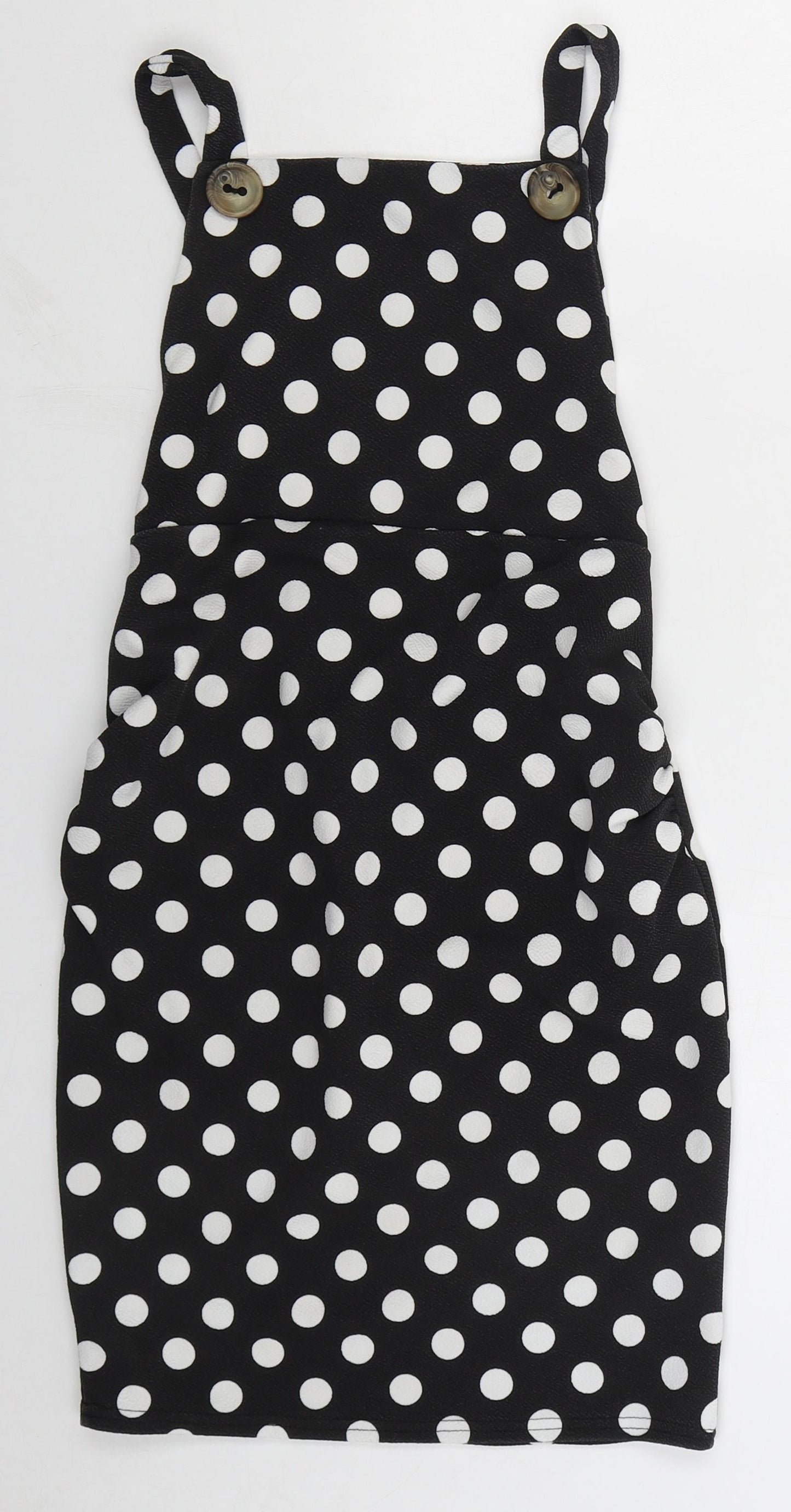 Boohoo Womens Black Polka Dot Polyester Mini  Size 8  Square Neck Pullover