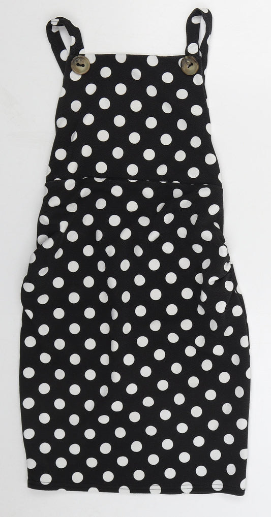 Boohoo Womens Black Polka Dot Polyester Mini  Size 8  Square Neck Pullover