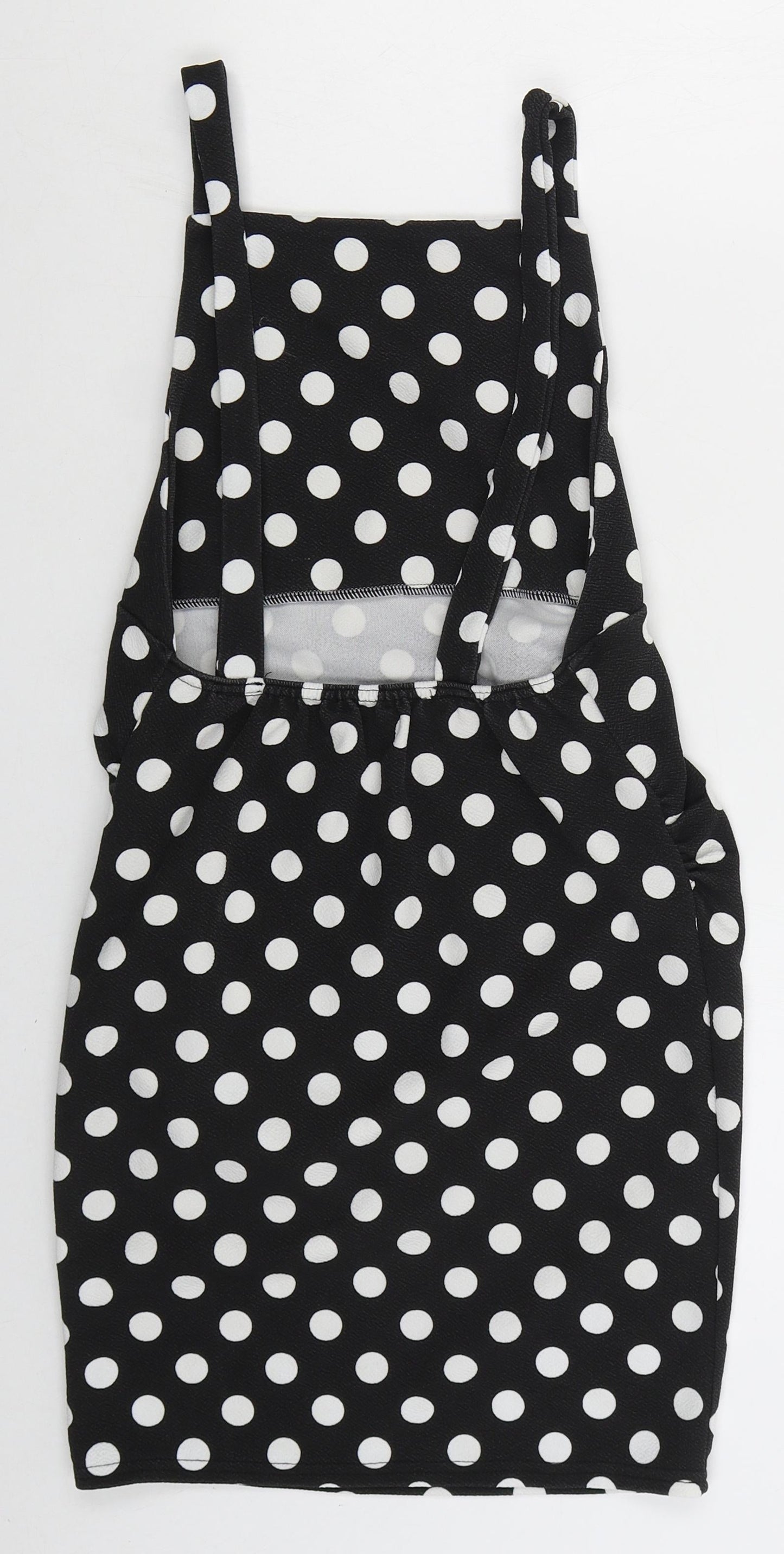 Boohoo Womens Black Polka Dot Polyester Mini  Size 8  Square Neck Pullover