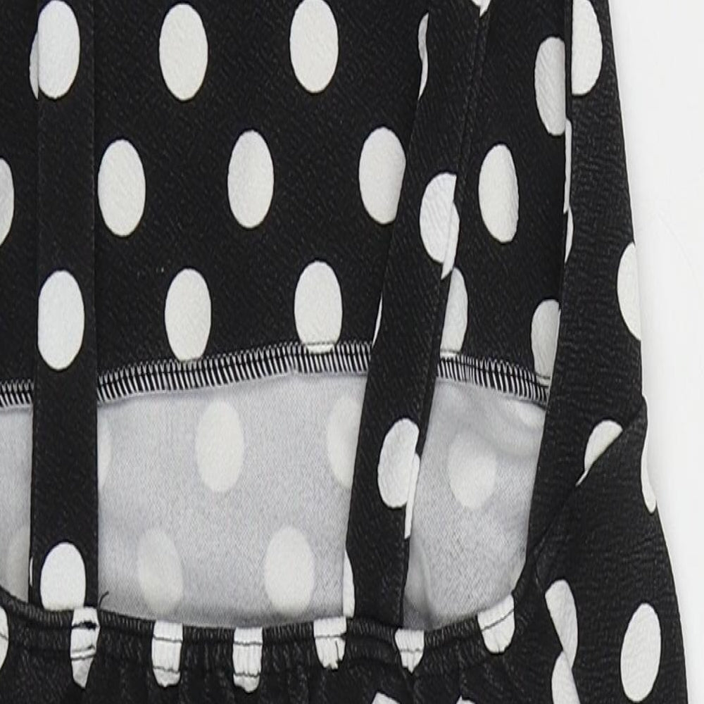 Boohoo Womens Black Polka Dot Polyester Mini  Size 8  Square Neck Pullover