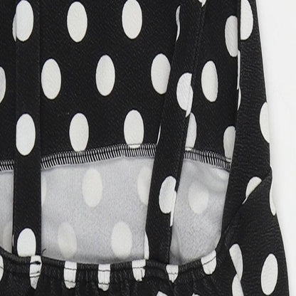 Boohoo Womens Black Polka Dot Polyester Mini  Size 8  Square Neck Pullover