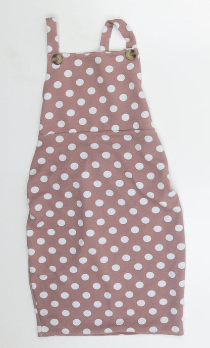 Boohoo Womens Pink Polka Dot Polyester Mini  Size 8  Square Neck Pullover