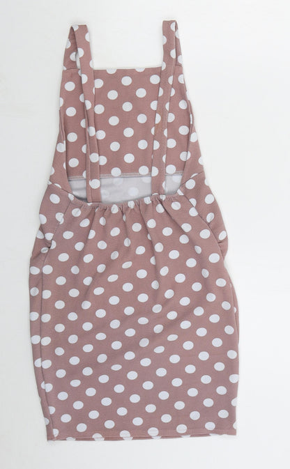 Boohoo Womens Pink Polka Dot Polyester Mini  Size 8  Square Neck Pullover