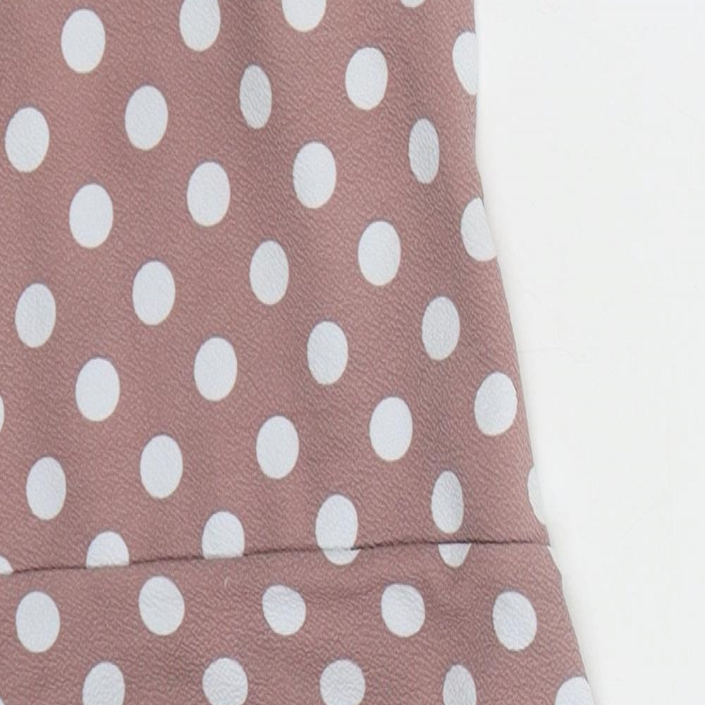 Boohoo Womens Pink Polka Dot Polyester Mini  Size 8  Square Neck Pullover