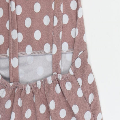 Boohoo Womens Pink Polka Dot Polyester Mini  Size 8  Square Neck Pullover