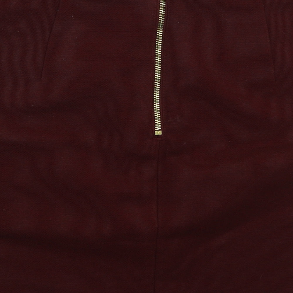 H&M Womens Red  Polyester Mini Skirt Size 10   Zip