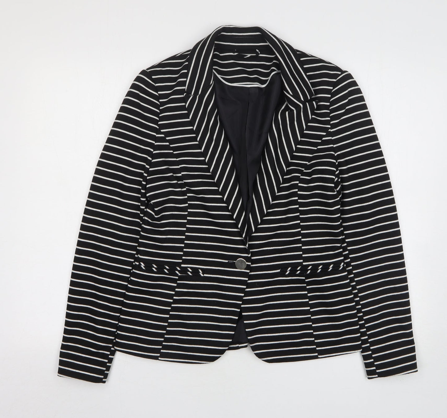 F&F Womens Black Striped Polyester Jacket Blazer Size 10