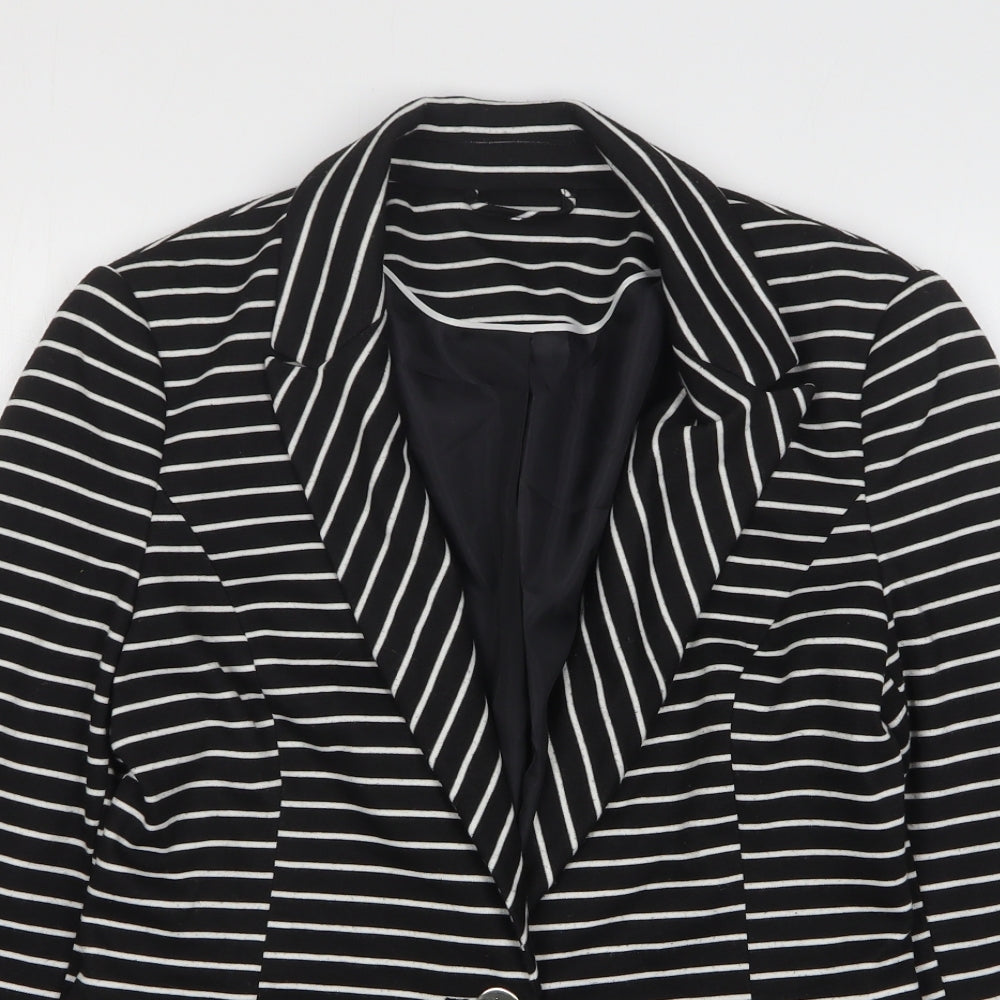 F&F Womens Black Striped Polyester Jacket Blazer Size 10