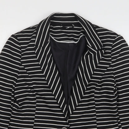 F&F Womens Black Striped Polyester Jacket Blazer Size 10