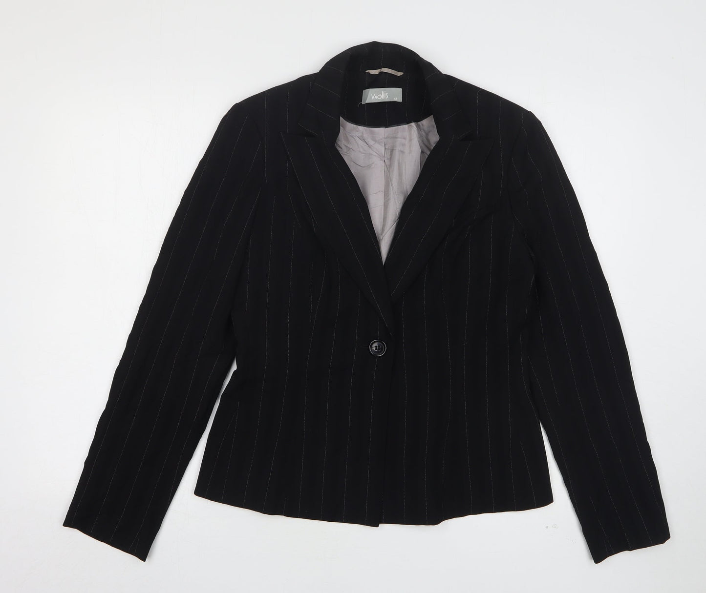 Wallis Womens Black Striped Polyester Jacket Suit Jacket Size 12