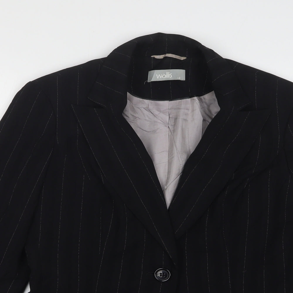 Wallis Womens Black Striped Polyester Jacket Suit Jacket Size 12