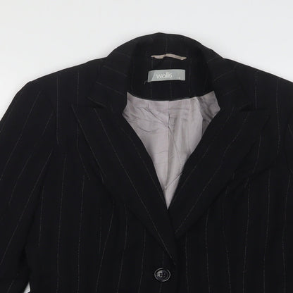 Wallis Womens Black Striped Polyester Jacket Suit Jacket Size 12