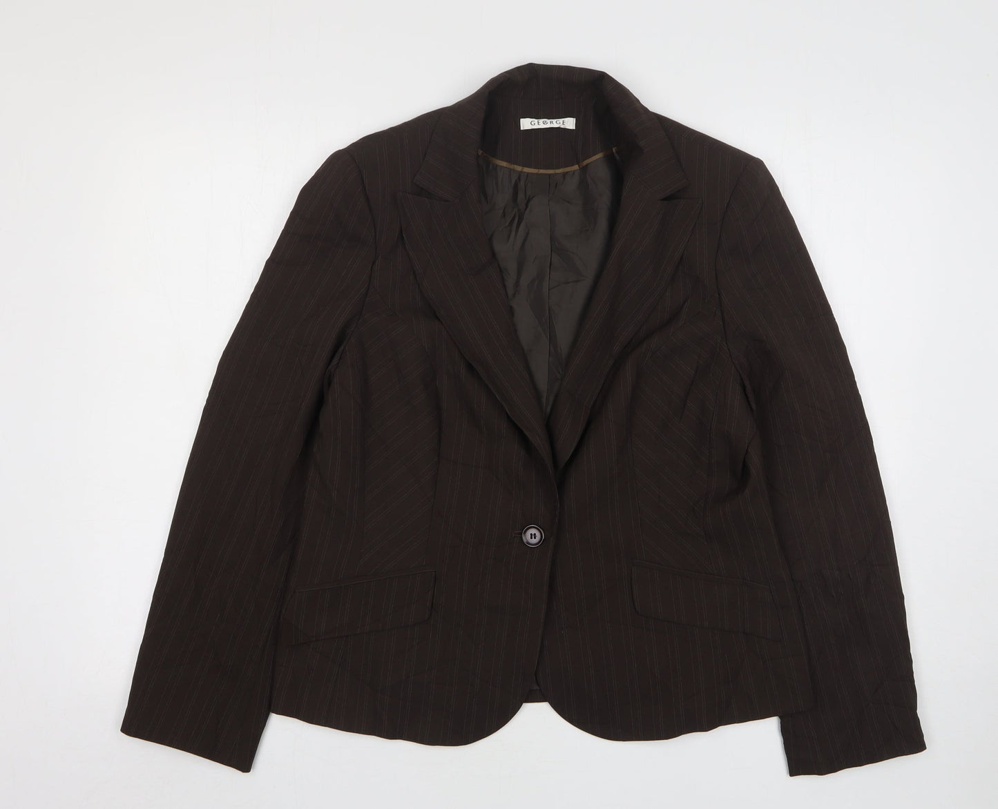 George Womens Brown Striped Polyester Jacket Suit Jacket Size 16