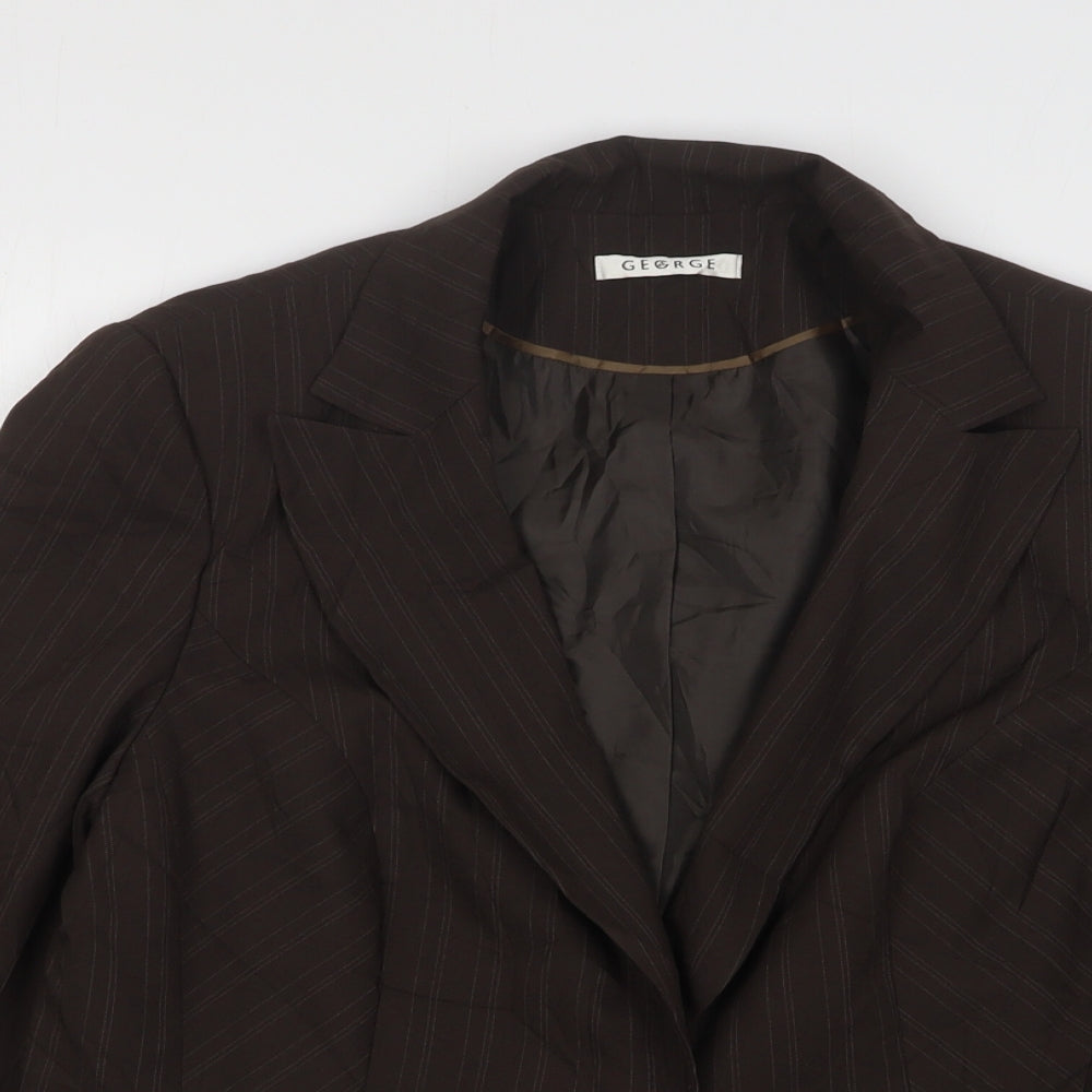 George Womens Brown Striped Polyester Jacket Suit Jacket Size 16