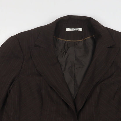 George Womens Brown Striped Polyester Jacket Suit Jacket Size 16