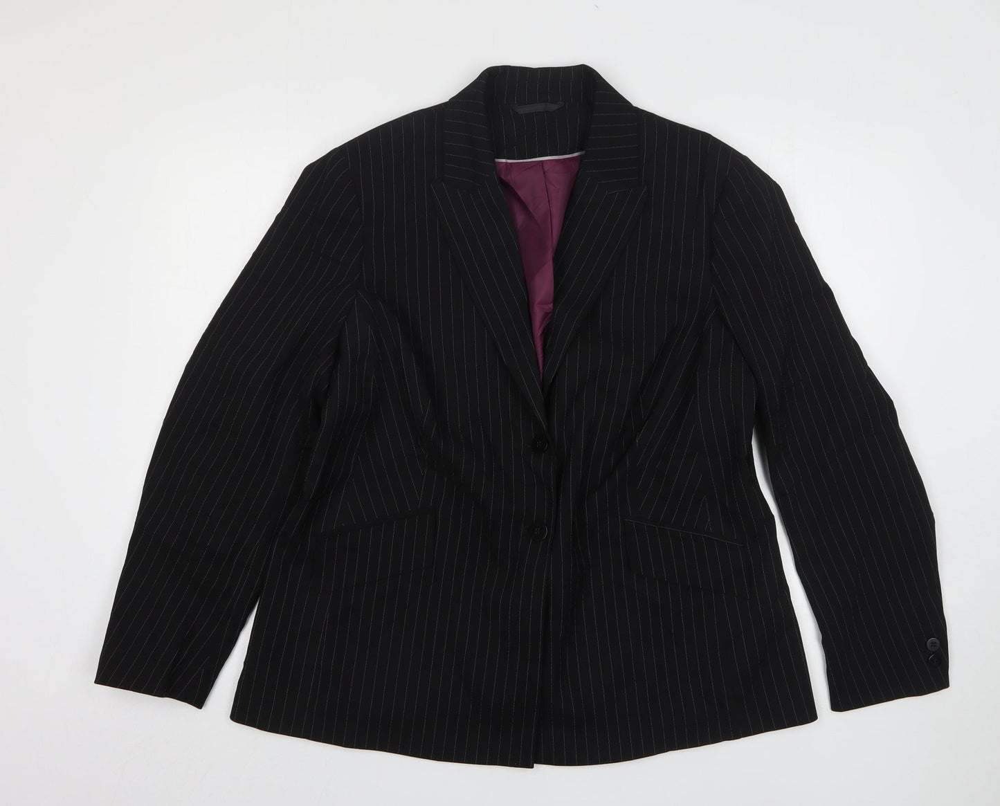 One Womens Black Striped Polyester Jacket Suit Jacket Size 14