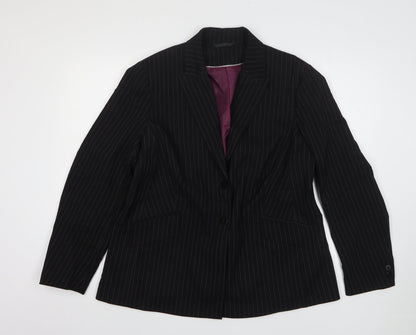 One Womens Black Striped Polyester Jacket Suit Jacket Size 14