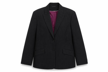 One Womens Black Striped Polyester Jacket Suit Jacket Size 14