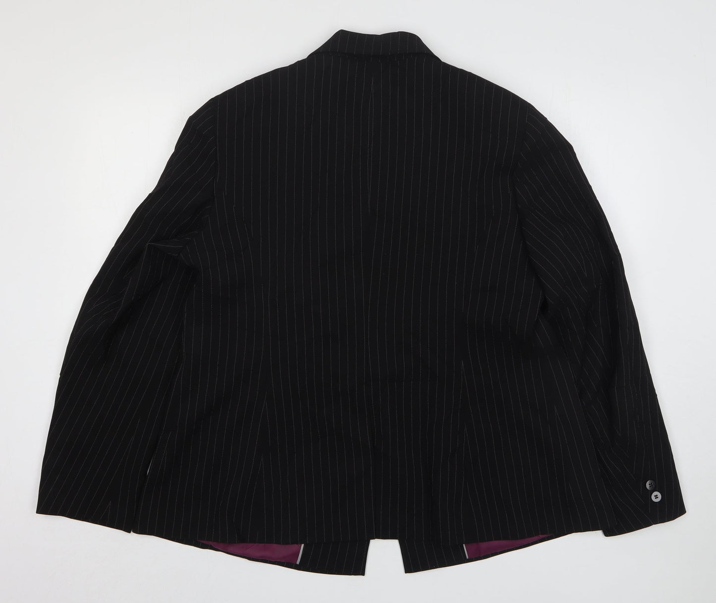 One Womens Black Striped Polyester Jacket Suit Jacket Size 14