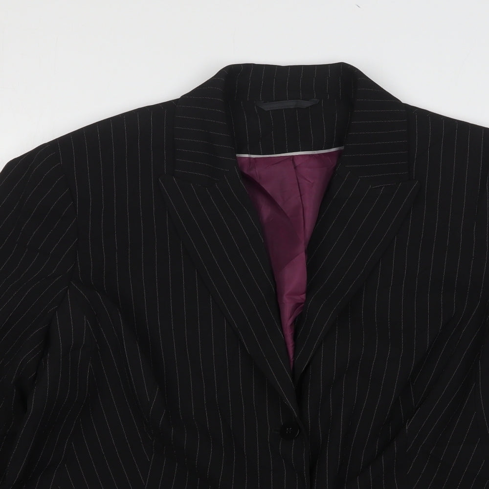 One Womens Black Striped Polyester Jacket Suit Jacket Size 14